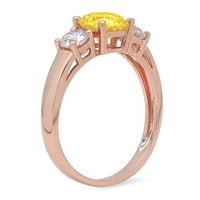 1. CT Sjajan okrugli rez simulirani žuti dijamant 14k Rose Gold Solitaire sa akcentima Trobonski prsten