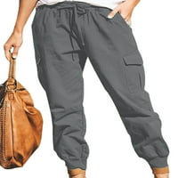 Žene pune boje teretnih hlača udobne elastične džepove za strugove duge hlače plus veličina siva 5xl