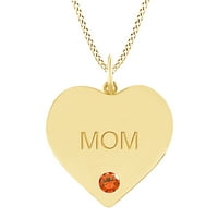 Majčin dan nakit pokloni okrugli simulirani citrinski gravirani mama privjesak za srce u 10K čvrsto
