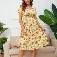 Ženske haljine midi duljina haljina modna ljetna cvjetna print V-izrez kratki rukav casual haljina proljeće