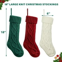 18 Knit Božićne čarape sa oznakama imena, veliki kabl Xmas čarape klasične crvene, bjelokosti bijele