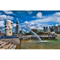Posterazzi PDDAS32BBA Simbol Singapura i do centra grada Skyline u Fullertonu Površina Clarke Quay Merlion