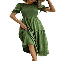 Ženska boho obična okrugla vrata Line kratkih rukava zelene haljine XL