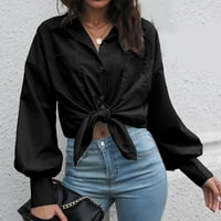 Ženske boho vrhove rever s dugim rukavima majica s jednim grudima Cardigan bluza crna m