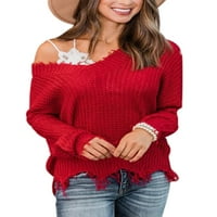 Žene raštrkani V omotači škara za bluzu za bluzu dugih rukava Pletenje pulover Duks majice Dame Jesen