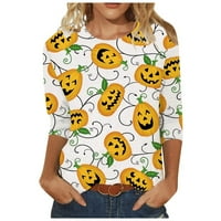 Halloween majice za žene Ženske padajuće modne žene za Halloween grafički print okrugli vrat pulover