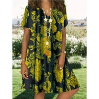 Podplug žene vintage casual ljetni cvjetni print V-izrez kratki rukav haljina s kratkim rukavima