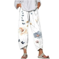 Levmjia ženske posteljine ljetne casual džep tanki visoki elastični struk za ispis Sportske i posteljine