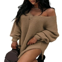 Ženska kukičana pletena vrhunska džemper sa srednjim duljinama V-izrezom