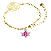 DELIGHT nakit vruće ružičaste snježne pahulje s vrućim ružičastim kristalnim zlatnim tonom cvjetnim lancem lančane narukvice, 6,75 + 2 Extender