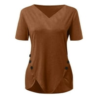 Ženski vrhovi Ljetni casual s kratkih rukava V-izrez Labavi bluza T-majice Brown S
