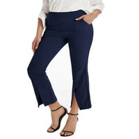 Ženske casual obrezane hlače dame visoki struk čvrste boje Split pantalone s džepovima