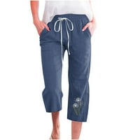 Fartey ženske pamučne platnene kapri hlače labavi fit elastični džepovi za struk za vuču pantalone Ljetne casual bandelion pantalone za ispis