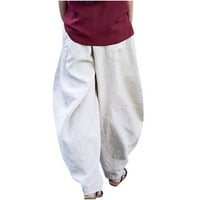 Mrat Ženske meke tajice pune dužine hlače dame casual labavo vrećice džepne hlače modne pantalone za repute Kombinezoni pamučne i posteljine hlače ženske duge udobne pantalone bijeli xxl