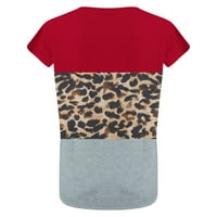 Qilakog Womens Ljeto Ležerne prilike Basic Loose CAP kratke majice Leopard ploče Blok bluza Ženska posada