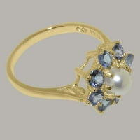 Britanci napravio 10k žuto zlatni kultivirani prsten za biser i tanzanit ženski prsten - veličine opcije