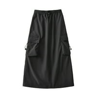 Tergo Maxi suknje za žene elastična struka natjecanja u ulici izravna a-line duga suknja sa džepovima za poklopce