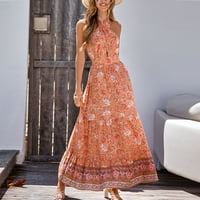 Bazyrey sunce haljine za žene cvjetne haljine ženske duboke V-izrez modne haljine bez rukava narančasta