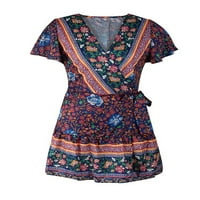 Fonwoon Ženske kratke rukave omotaju boho cvjetnu mini haljinu dame ljeto