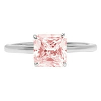 2.5ct Asscher rez ružičasti simulirani dijamant 14k Bijelo zlato Graviranje Izjava bridalne godišnjice