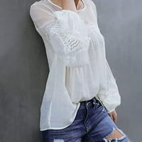 Ženska modna čipka patchwork dugih rukava casual labav vrhovi majica Dressy trendi plus veličina majica