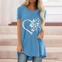 Ženska ležerna tunika vrhova leptir Print Heart Graphic T majice Summer Kratki rukav Crewneck Labe Flowy