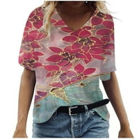 Ženske majice plus size i bluze V rect majica Grafički ljetni cvjetni bluze kratki rukav ugodni dressirts