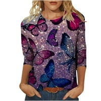 Ženske majice Clearence Ljeto casual rukava pulover okrugli izrez Slatka leptir grafički teže lagana tunika košulja za gamaše ružičaste m