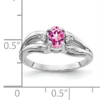 Čvrsta 14k bijelo zlato 6x ovalno ružičasti simulirani safir AAA CZ prsten