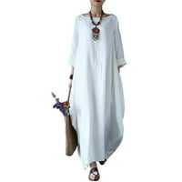 Ženske haljine dugih rukava plus veličina Vest ljetna plaža cvjetna maxi kaftan casual haljina bijela