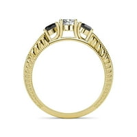 Crni i bijeli dijamantni kameni prsten sa crnim dijamantom na bočnoj traci 0. CT TW u 14K žutom zlatu