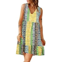 Ležerne ljetne haljine za žene V izrez cvjetni patchwork sandress ruffle bez rukava plus veličina ljetna