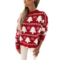 Pulover džemperi za žene Zimska pad pahuljica posada D Drvo ispis pletiva za pletene vrhove pleteni džemper