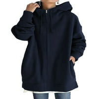 Casual zip up jakna za ženske duge tuničke dukseve jakne modne plus veličine Hoodie sa džepovima tamno
