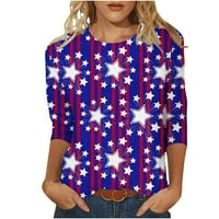 Ženski vitki vrhovi jesenski proljeće USA zastava 4. jula pulover Modna odjeća rukave rukavice okrugle vrat Djevojke Dan nezavisnosti Blue XXL