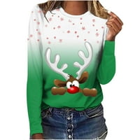 TKLPEHG božićne majice za žene Ležerne prilike s dugim rukavima Tuničke košulje dugih rukava Pulover vrhovi Lagani Jesen Zima Loma Loarov FIT bluza Božićni uzorak Ispiši zeleno m