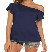 Luxplum dame majica Oblique vrat Ljetni vrhovi čvrsta boja majica Comfy tunika bluza za odmor Tamno