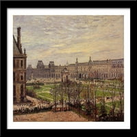 Carrousel, sivo vrijeme Veliki crni drveni svjetišni ispis umjetnosti Camille Pissarro