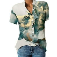 Ženski vrhovi Henley casual bluza Grafički printira žene za odmor kratkih rukava ljetni bluze zeleni