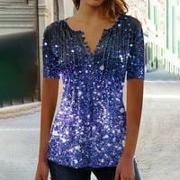 Charella Women Pleased Print Okrugli izrez Loonice Top TOP majica kratkih rukava Top bluza Pulover tamno