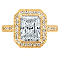 2. CT Sjajni smaragdni rez simulirani plavi dijamant 14k žuti zlatni halo pasijans sa accentima prsten