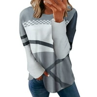 Jesen i zima Novo 3D pozicioniranje Geometrijski ispis okrugli vrat dugih rukava majica za žene casual ljetne majice