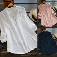 Ženski ljetni bluze Casual V izrez Roll Up kratki rukav niz posteljina Plus Veličina majica majica,