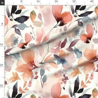 Denim tkanine masne četvrti - pastelni cvijeće akvarel botanički raštrkani listovi po mjeri od ispisane tkanine sa kašikom