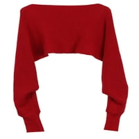 Ženski džemper, pune boje dugih rukava V-izrez topli pleteni prsteni šal kukičani džemper, divlji modni
