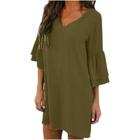 Haljina za žene Ljeto Ležerne prilike Labavi veliki rukav V-izrez A-line suknje Army Green 4