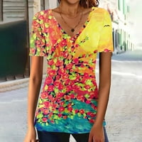 FOPP Prodavač Ženska modna casual cvijeta tiskana v izrez kratki rukav top bluza Yellow XL