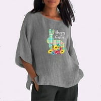 Ženska modna Uskršnja ispisana okrugla vrat majica kratkih rukava Bluza Labavi vrhovi Grey M