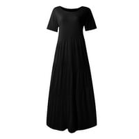 Stabilna ženska modna casual maxi haljina kratki rukav elegantna nepravilna haljina za zabavu Black