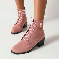 Aaimomet Womens Boots za gležnjeve jeseni čizme Solid Suewe prednje čipke gore visoke potpetice kratke